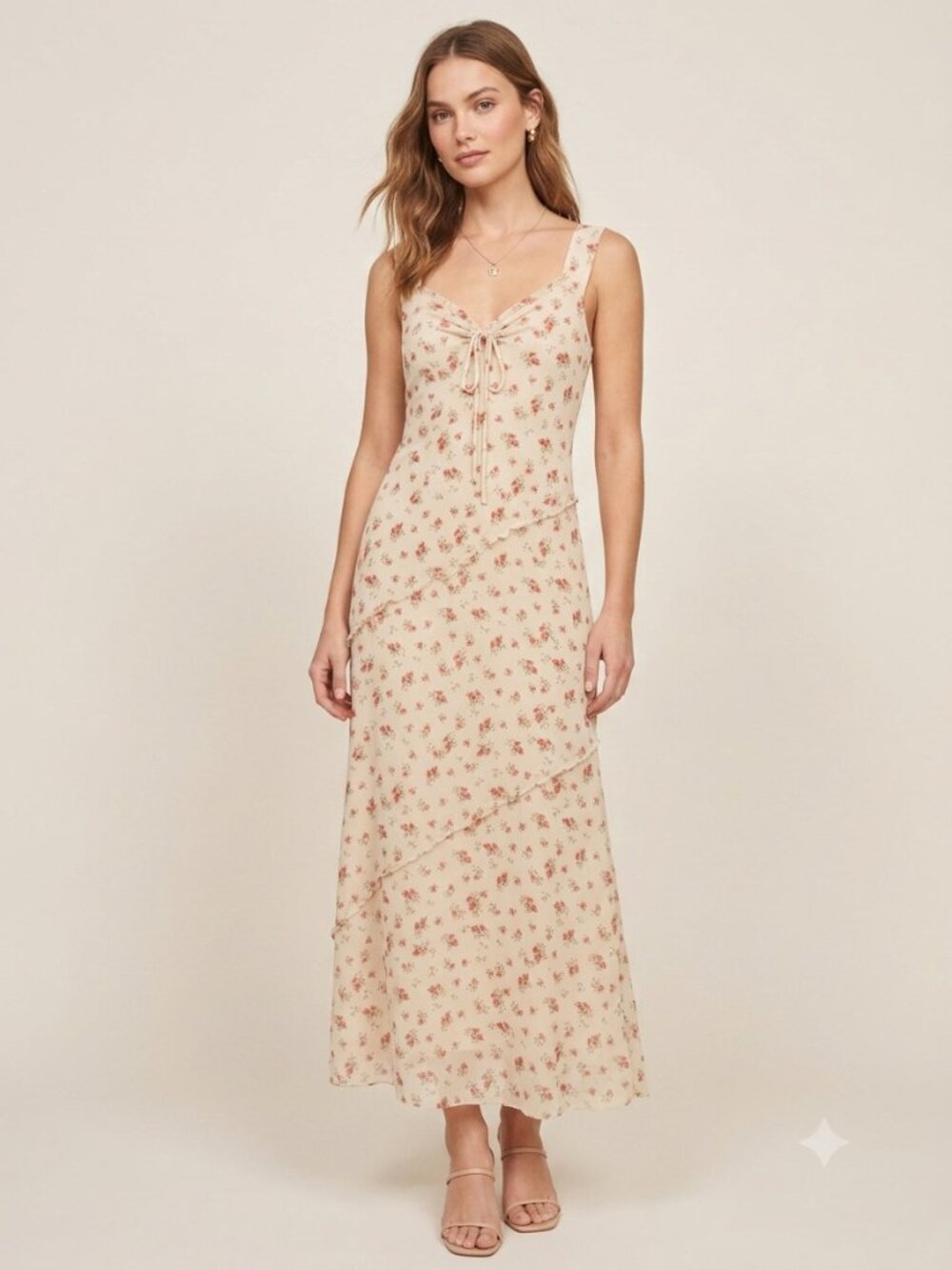 2/$89 See You Monday Floral Midi Dress Cream Pink NWT M